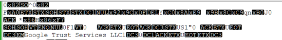 White characters on black background, the result of decoding a different data type